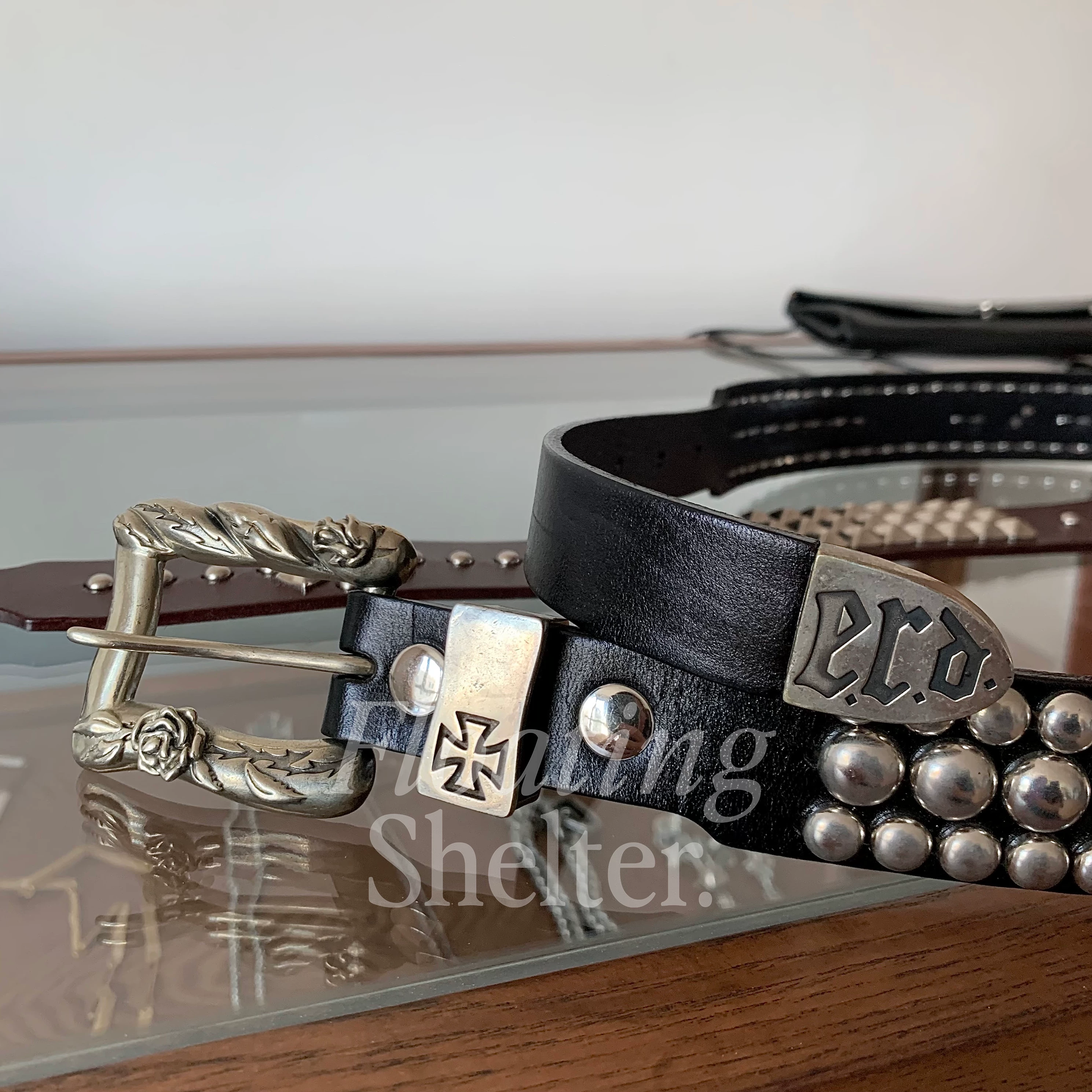 Leather denim belt, cowhide, punk style
