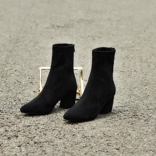 Короткие сапоги с молнией, высокие эластичные демисезонные черные флисовые ботинки с заостренным носом, пуля, 2019