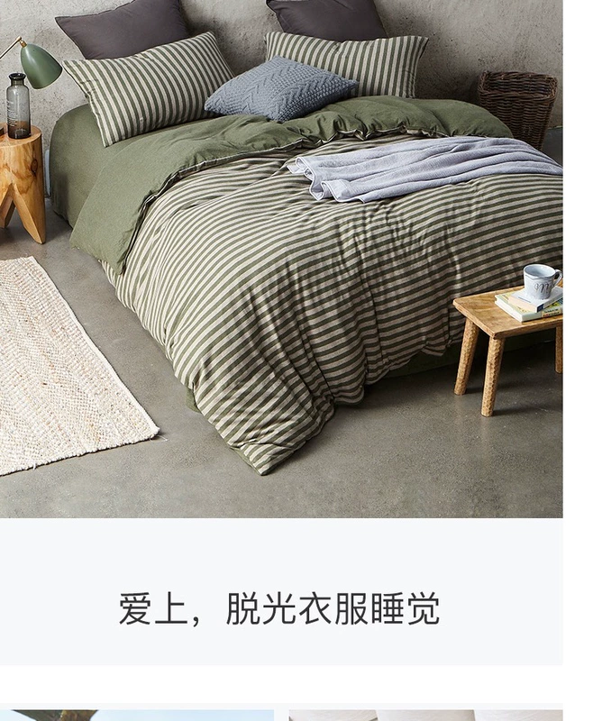 NetEase lựa chọn cẩn thận sọc bông đan gia đình bốn mới bộ đồ giường bông gia đình trải giường bốn mới Nhật Bản - Bộ đồ giường bốn mảnh
