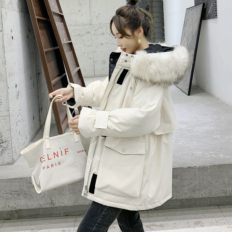 大毛领派克棉服2019新款魔术贴时尚派克服小个子加厚棉服外套潮