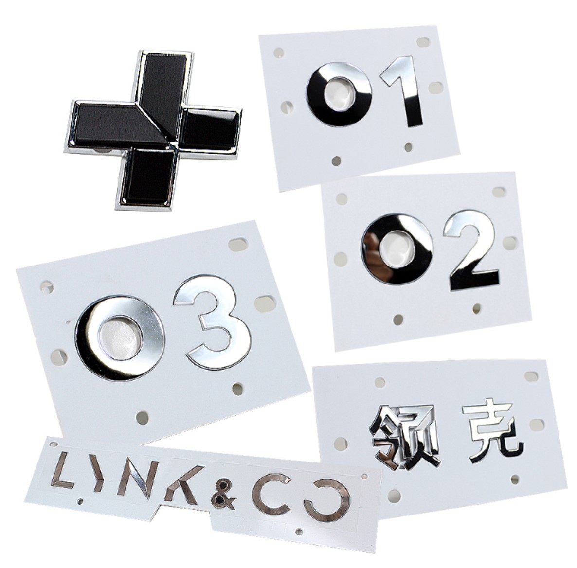 Lynk & Co. 0102030506070809 логотип на задней двери автомобиля, китайский иероглиф, логотип с номером, английская буква, логотип на задней двери автомобиля