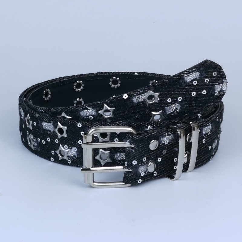 2025 New Versatile Korean Style Studded Belt for Young Students, Personalized Commuter Y2K Sequin Star Denim Belt 2025 New Versatile Korean Style Studded Belt for Young Students, Personalized Commuter Y2K Sequin Star Denim Belt