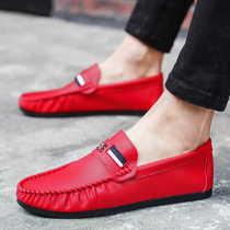 Doudou shoes mens spring 2021 new mens shoes lazy set foot pedal mens shoes casual red soft leather