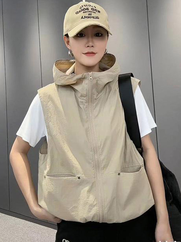 Casual Thin Vest Spring and Summer Jacket for Women 2026 New Korean Style Hooded Slimming Vest Versatile Sun Protection Clothing for Women