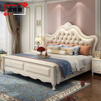 European solid wood bed double 1 8 white modern simple storage bed 1 5 meters American wedding bed bedroom princess bed