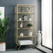 Nordic Living Room Bookshelves Wall Floor Light Lavish Display Cabinet Metal Trim Shelf Fabric Red Little Bookcase