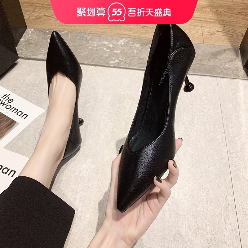 Soft leather high heels women 2021 spring new all-purpose shoes fine heel professional work shoes black leather shoes