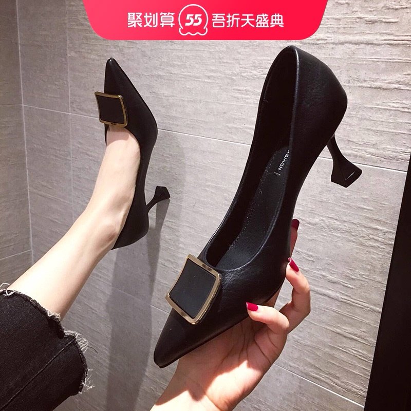 French girl high heels women thin heel 2021 spring new Korean version of the pointed sexy wild soft leather cat heel shoes