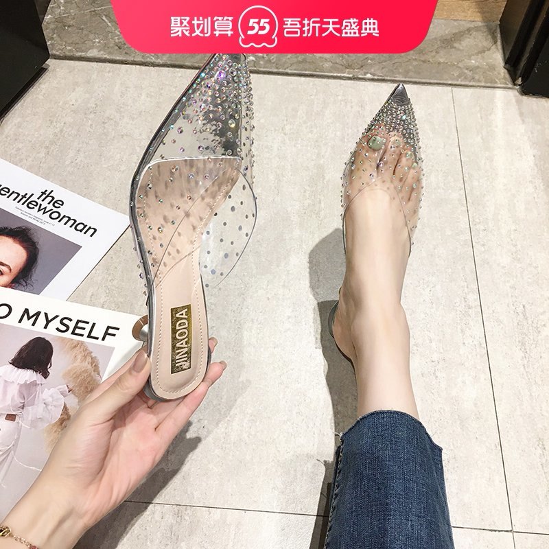 Baotou cool drag 2021 spring new wild net red half slipper heels women wear fashion thin heel pointed