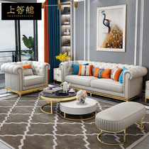 American light luxury leather sofa head layer cowhide white villa high-end living room three-person combination small apartment furniture