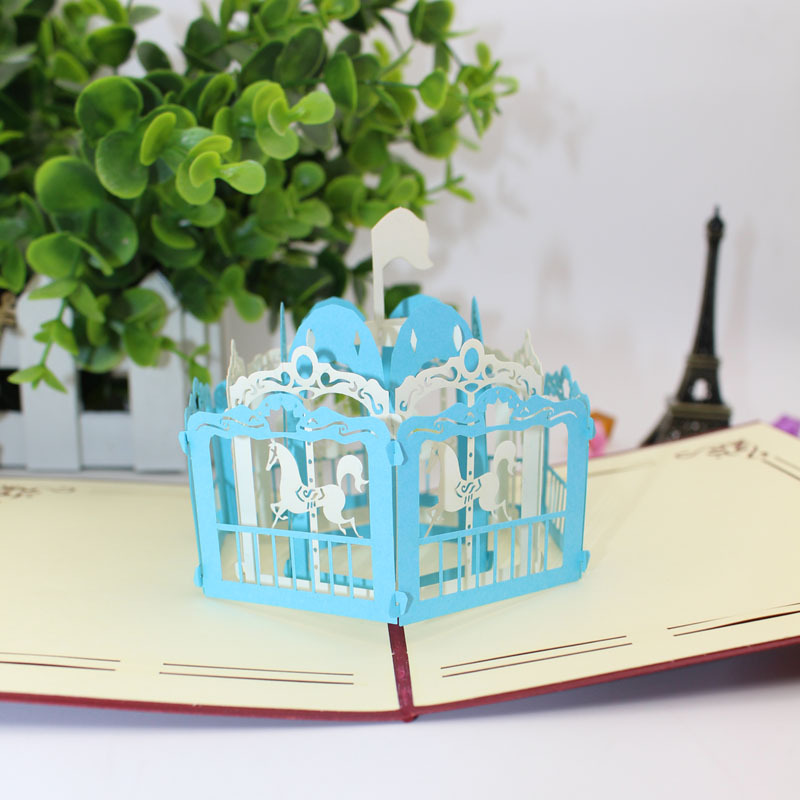 New Creative 3D Stereoscopic Greeting Card Paper CutDIY Hand-Cut Paper Cut Carved Carousel Birthday Holiday Travel Card