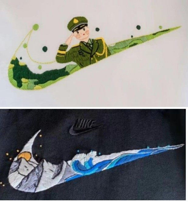 nike Nike or Li Ning handmade diy embroidery material bag Summer pure cotton T-shirt for hooking up boyfriend lovers