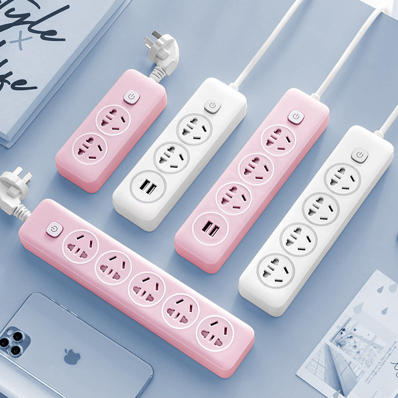 Smart Small Multifunction Socket Panel Porous Home Dorm Room Student Extension Cord Plugging Pink Adorable Maiden