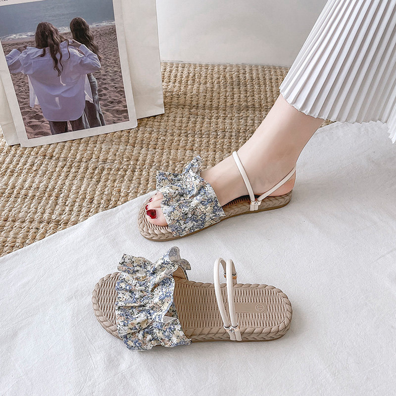 BlueInternet celebrity With skirt Sandals female summer Fairy wind 2021 new pattern fashion student Thick bottom ins tide Muffin Flat shoes