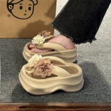 Летние сланцы на платформе, пляжная обувь, слайдеры, тапочки, в цветочек