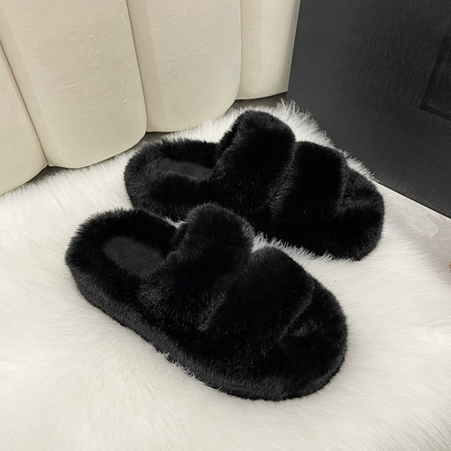 Женские меховые тапочки для женщин, одетых в 2024 весну и лето Новый большой большой размер толстого плюшевого офиса домашний вал