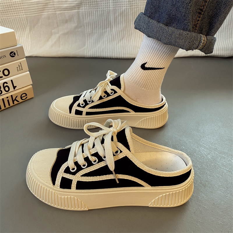 Niche Half-Slip White Canvas Sneakers for Women, Spring and Autumn ins Trendy 2026 New Style Closed-Toe Versatile Casual Sports Shoes Niche Half-Slip White Canvas Sneakers for Women, Spring and Autumn ins Trendy 2026 New Style Closed-Toe Versatile Casual Sports Shoes