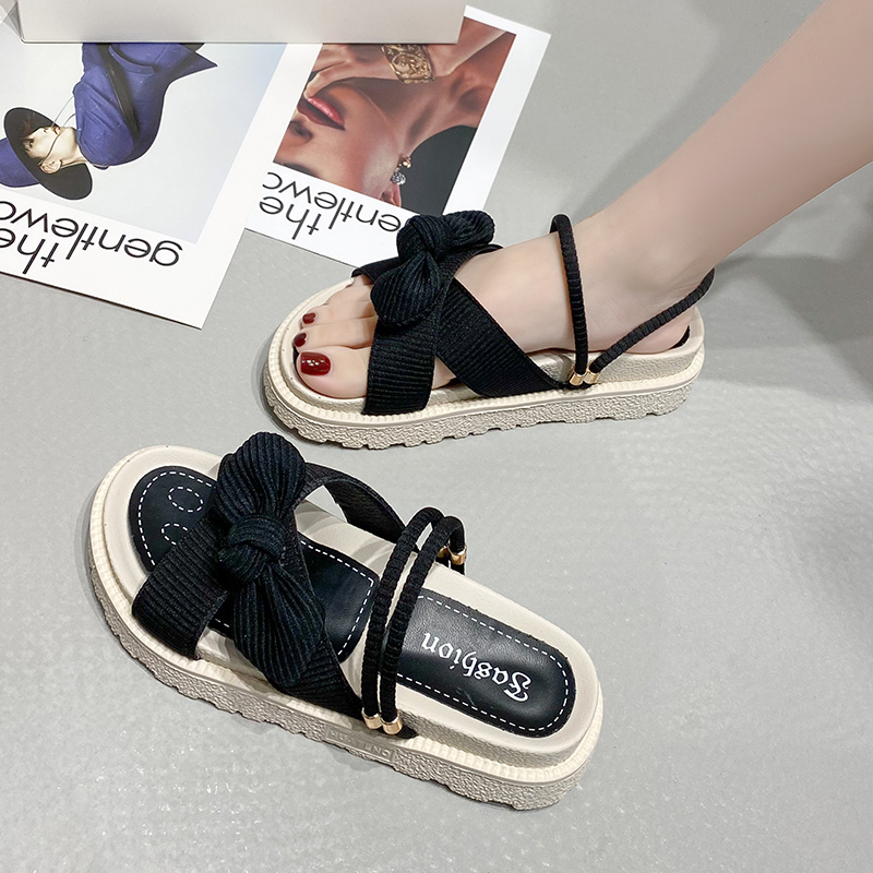 BlackInternet celebrity With skirt Sandals female summer Fairy wind 2021 new pattern fashion student Thick bottom ins tide Muffin Flat shoes