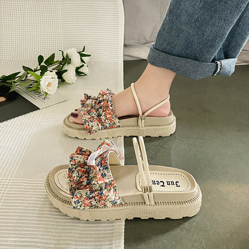 High Quality Upgrade Flower RedInternet celebrity With skirt Sandals female summer Fairy wind 2021 new pattern fashion student Thick bottom ins tide Muffin Flat shoes