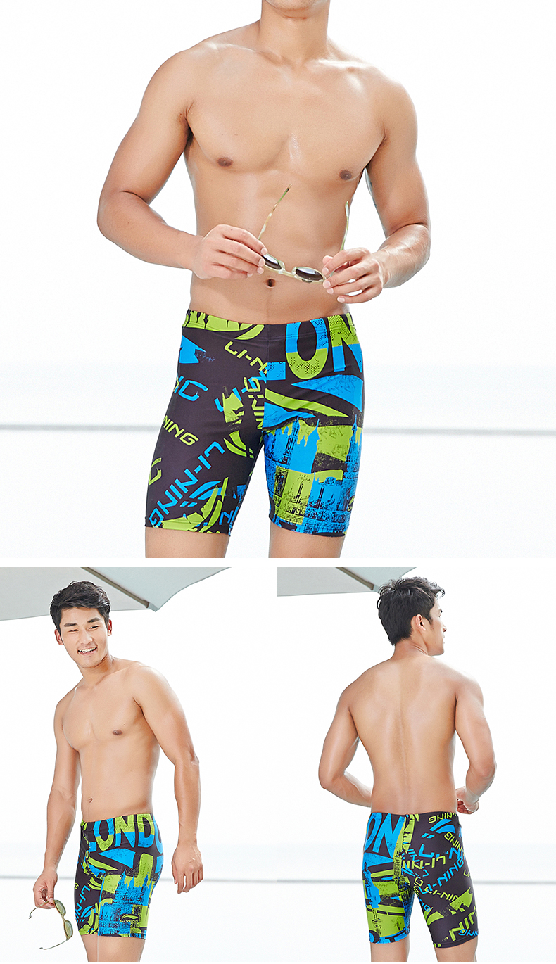 Quần bơi Li Ning nam năm điểm kích thước lớn phẳng góc bơi bể bơi chuyên nghiệp quần áo nhanh khô quần áo đua thể thao spa áo tắm quần short bơi nam