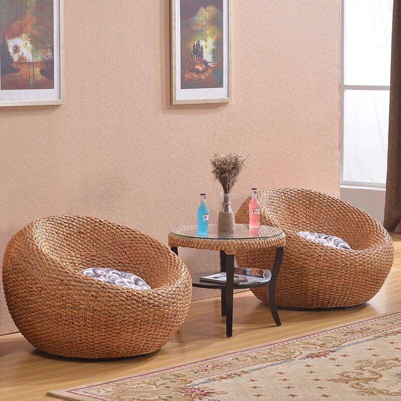 Balcony rattan swivel chair rattan art creative bedroom leisure swivel chair rattan lazy sofa chair reclining chair single chair