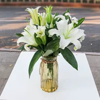 10 белых лилий + подарочная трава