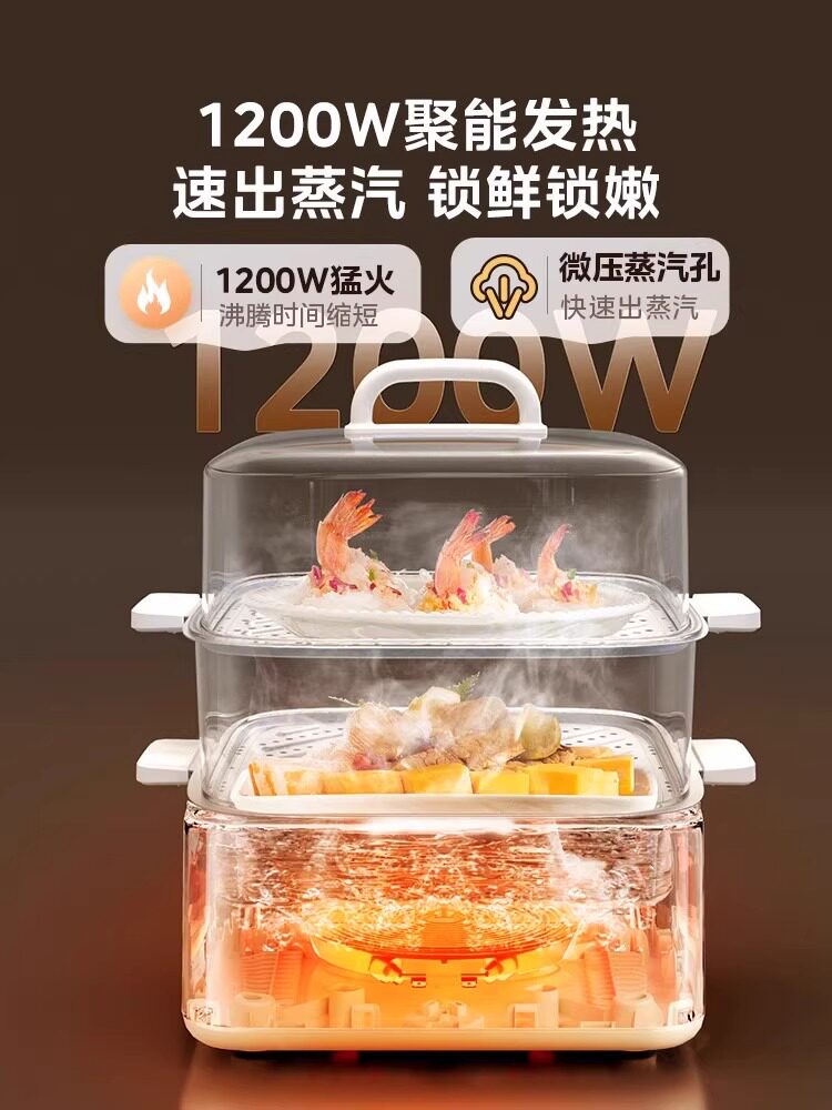 Midea Electric Steamer Multifunctional Household Three-Layer Steaming and Cooking Multifunctional All-In-One Pot Small Breakfast Machine 2025 New Model