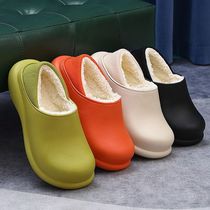 Thickened integrated waterproof cotton slippers female winter bag heel plus suede plastic home pure cotton shoes outdoor wear women winter