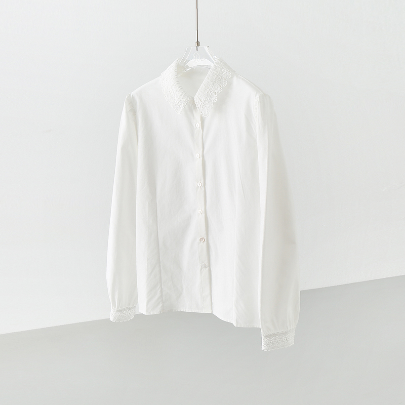 Aoemq Lace Lapel Shirt! Stylish Workwear Lyocell Lace Hollow-Out Cuff Long-Sleeve Shirt, New for Autumn 26 Aoemq Lace Lapel Shirt! Stylish Workwear Lyocell Lace Hollow-Out Cuff Long-Sleeve Shirt, New for Autumn 26