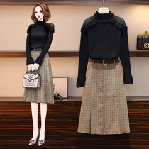 Large size womens 2021 autumn new fat sister dress set thin cover meat temperament wear two-piece set