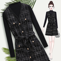 Autumn dress 2021 new dress plus size fat sister slim knit base shirt hook vest pop two-piece set