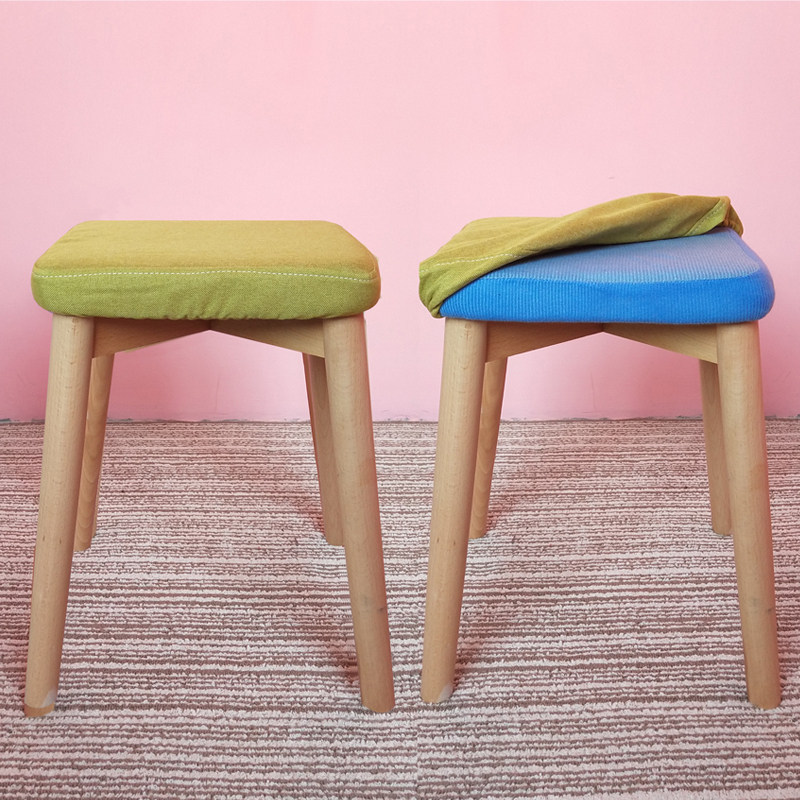 Net mahogany stool small stool solid wood dining stool square stool makeup chair fabric makeup stool can be stacked living room household bench