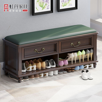 Hongdan 1 meter 1 2 shoe stool home door all solid wood shoe cabinet American storage storage can be sitting shoes stool