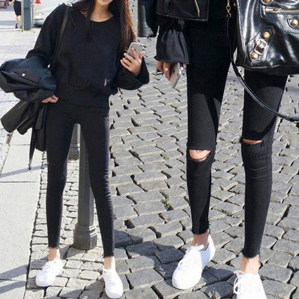 Pregnant Woman Pants Spring Fall Outside Wearing Smoke Pipe Pants Fall Fashion Tide Moms Belly Up Pants Breaking Holes 90% Pants Autumn Clothing