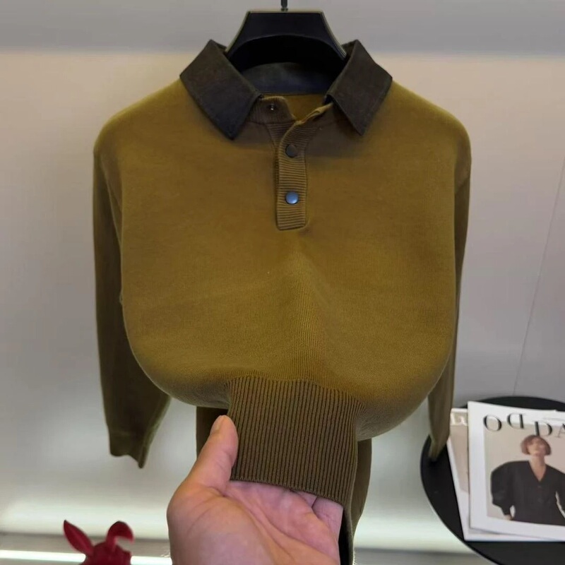 Autumn and Winter Men's Casual Trendy Versatile Loose Fashion Lapel Knitted Base Sweater 9695