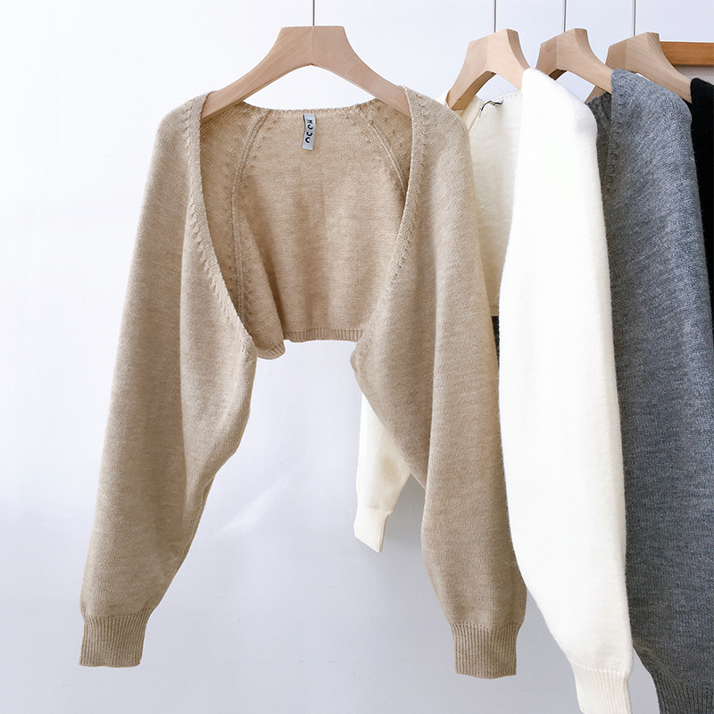 Khaki Knitted Cardigan Versatile Long-Sleeve Outerwear Wool Shawl Women's Spring and Autumn Warm Vest Jacket