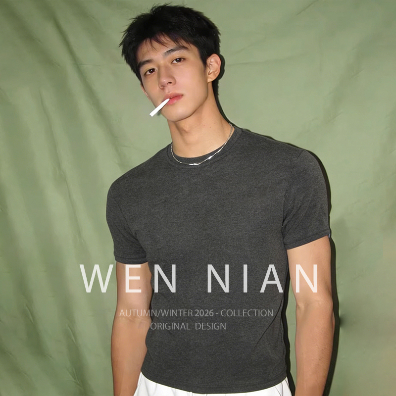 Korean Wen Nian Elastic Slim-Fit Short-Sleeve T-Shirt for Men 2026 Summer Sports Fitness Cuffed Three-Quarter Sleeve Korean Wen Nian Elastic Slim-Fit Short-Sleeve T-Shirt for Men 2026 Summer Sports Fitness Cuffed Three-Quarter Sleeve
