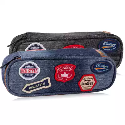 Del 31747 canvas locomotive denim fashion student pen bag stationery storage bag creative stationery pen bag