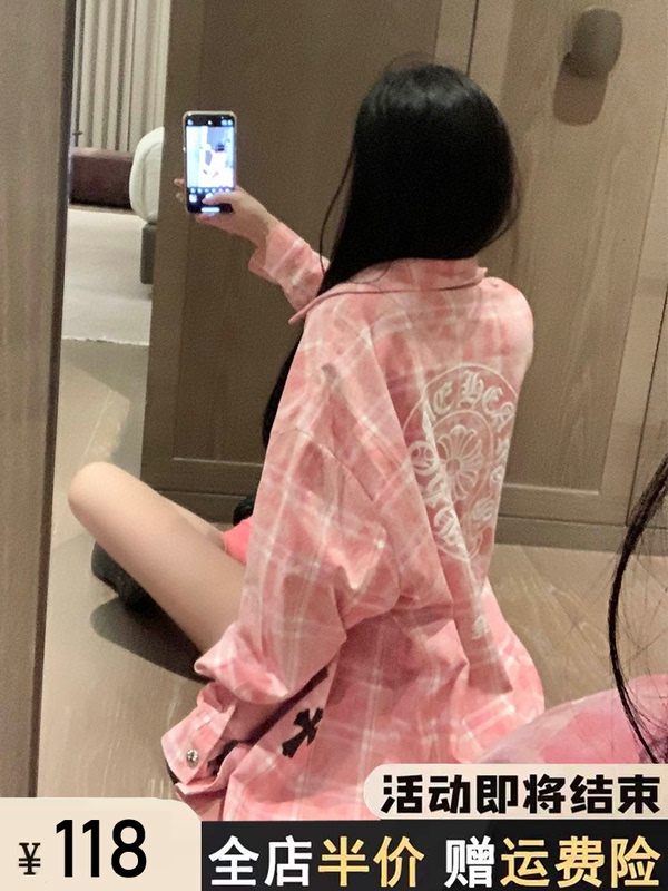2026 Spring and Autumn New Trendy Brand Embroidered Patchwork Cross Plaid Shirt for Women, Loose Mid-Length Pure Cotton Bf Top 2026 Spring and Autumn New Trendy Brand Embroidered Patchwork Cross Plaid Shirt for Women, Loose Mid-Length Pure Cotton Bf Top