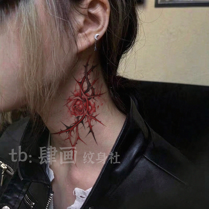 Bloody Thorn Rose Tattoo Stickers Halloween Unisex Neck Stickers Cosplay Atmosphere Bar Party Washable