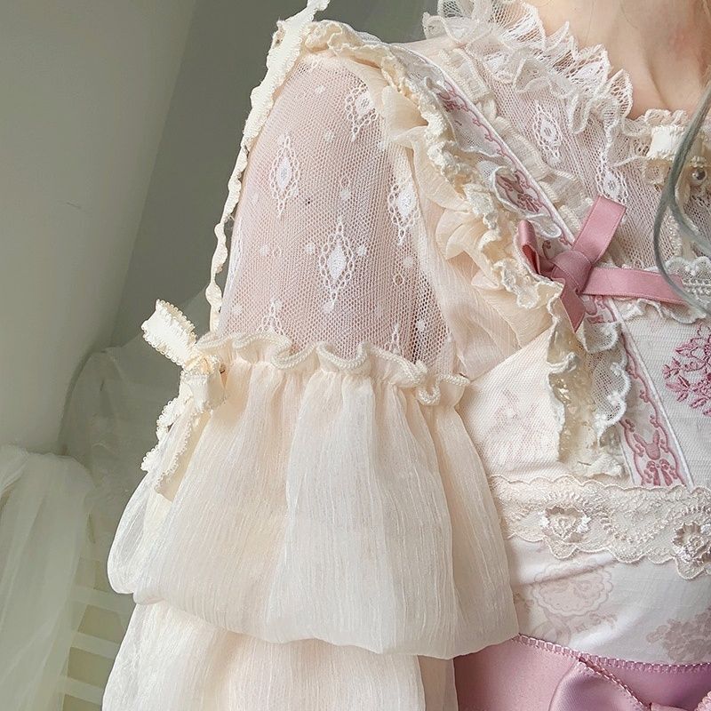 In-Stock Summer Lolita Inner Wear Lace Puff Sleeve Chiffon Dress Versatile Jsk Lolita Base Lace Shirt a In-Stock Summer Lolita Inner Wear Lace Puff Sleeve Chiffon Dress Versatile Jsk Lolita Base Lace Shirt a