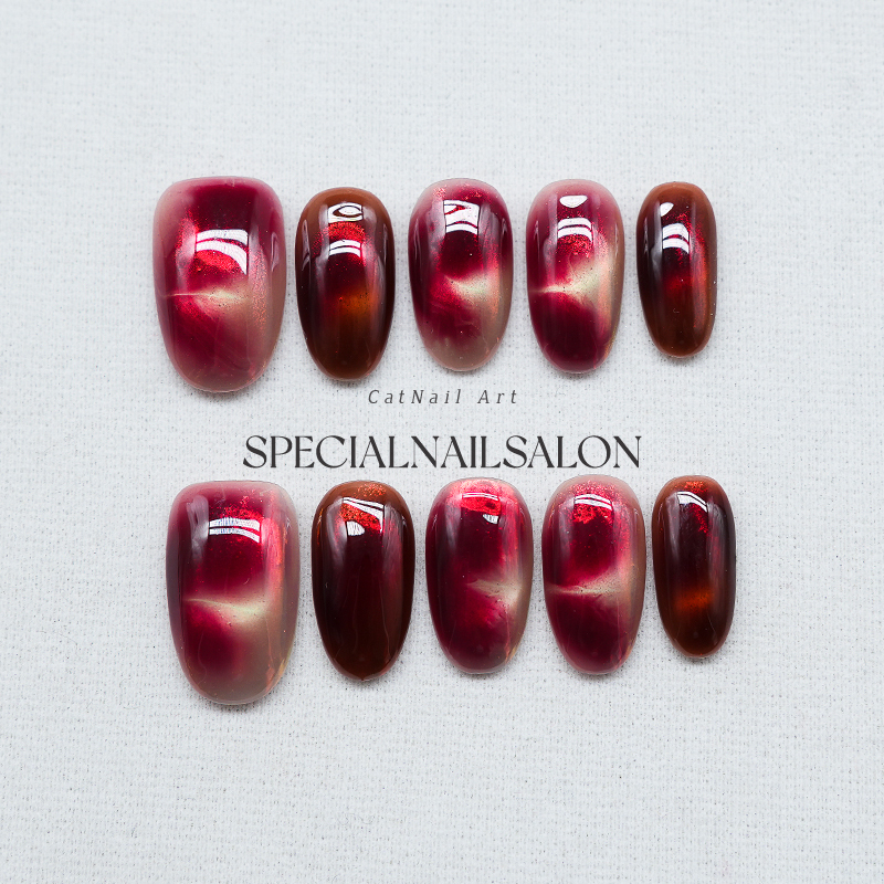 【Cherry Jam】Handmade Wearable Nails 2026 New Gradient High-End Cat Eye Whitening Nail Art Pieces 【Cherry Jam】Handmade Wearable Nails 2026 New Gradient High-End Cat Eye Whitening Nail Art Pieces
