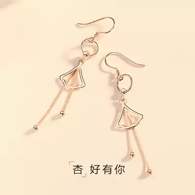 Lao Fengxiang Rui s925 pure ginkgo leaf exquisite earrings female Korean temperament long version of tassel hipster trend earrings