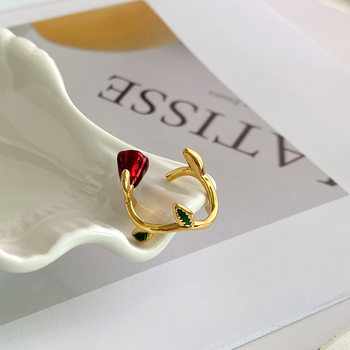 Thorns red rose open ring romantic temperament niche