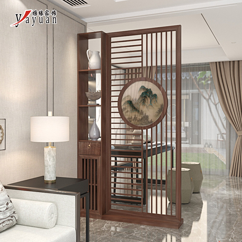 New Chinese screen partition room entrance to obscure office solid wood grille entry into the door to the door of the door partition cabinet screen wall