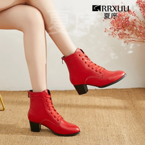Summer order genuine leather dance shoes woman 2022 spring and summer new dancing shoes coarse heel soft bottom square dance Sailors Dance Short Boots