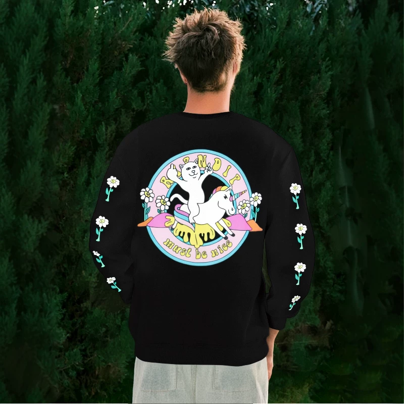 Футболка с принтом RIPNDIP: кот с средним пальцем, тиг-ди, рыцарь-кот и единорог, повседневная, универсальная, простая круглая горловина, толстый хлопок, для мужчин и женщин