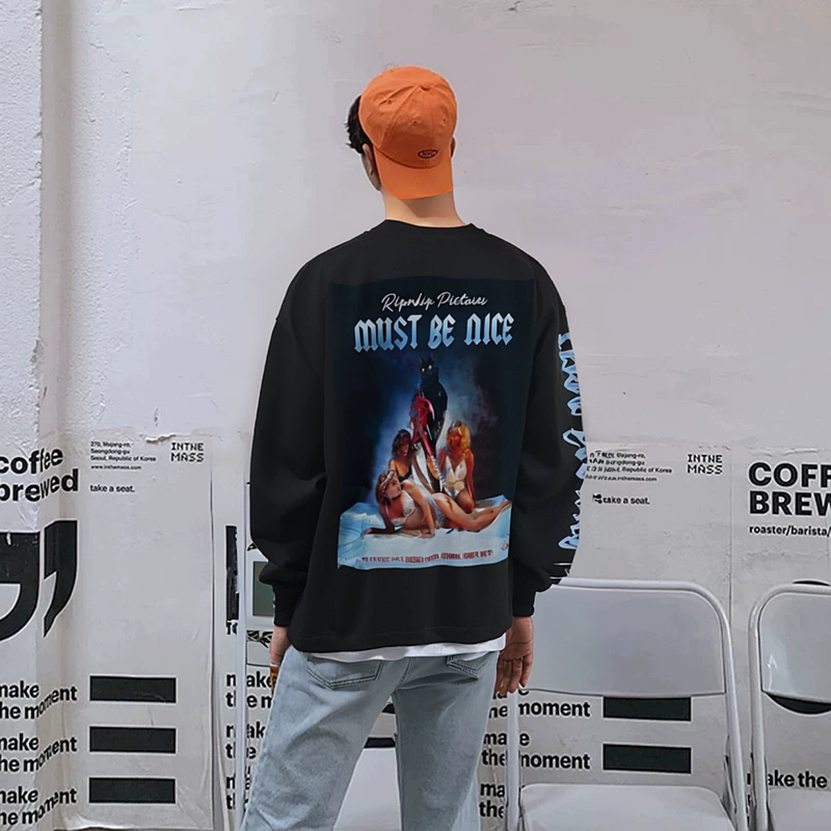 RIPNDIP Линг кошка средний палец кот длинный рукав T-shirt PICTURES Постер Xiaqiu Мужчины и женщины одинаково свободный свитер