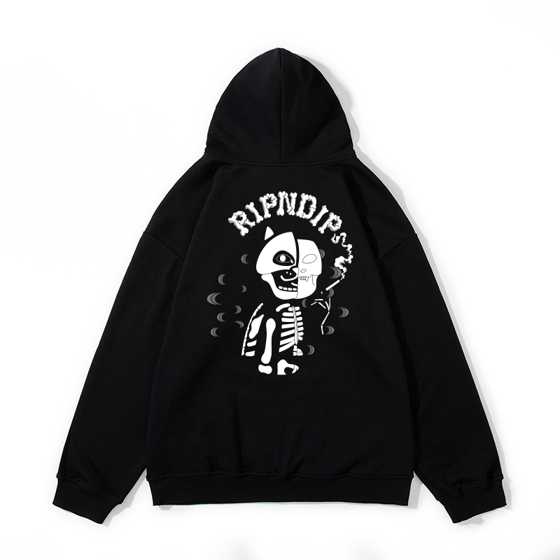 Футболка-свитшот свободного кроя RIPNDIP с изображением американского среднего пальца, скрытый кот, курящий череп, скейтборд, пара, тяжелый уличный стиль