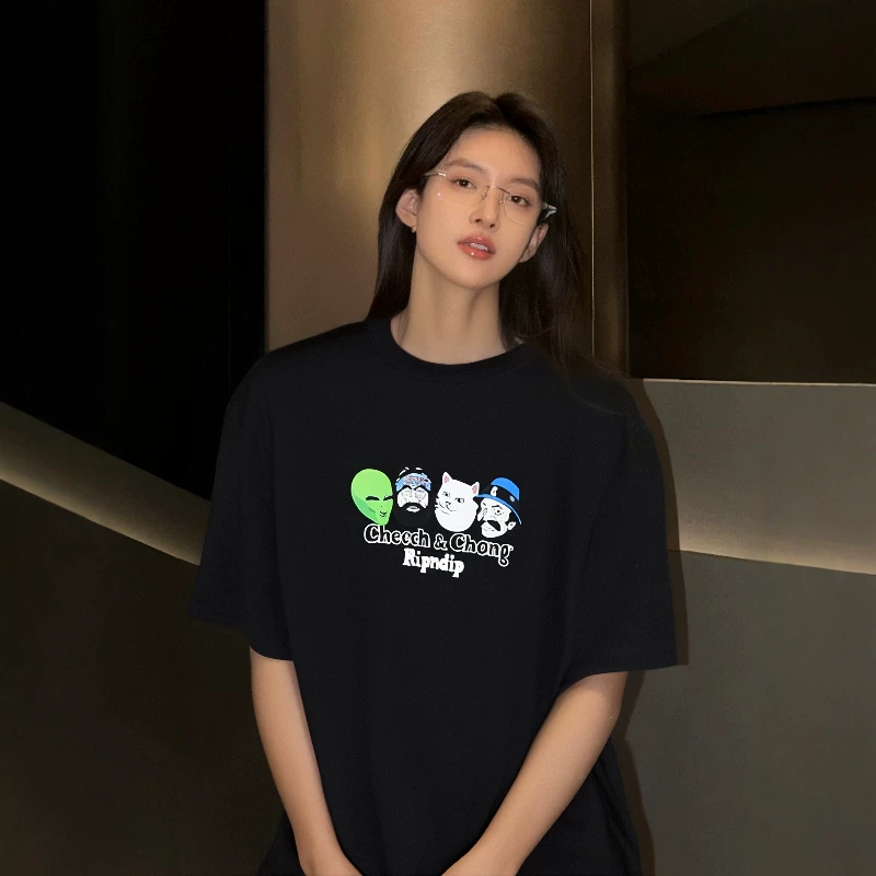 Американская стильная футболка с коротким рукавом RIPNDIP со средним пальцем, хиппи, курение SMOKE ONE, пара